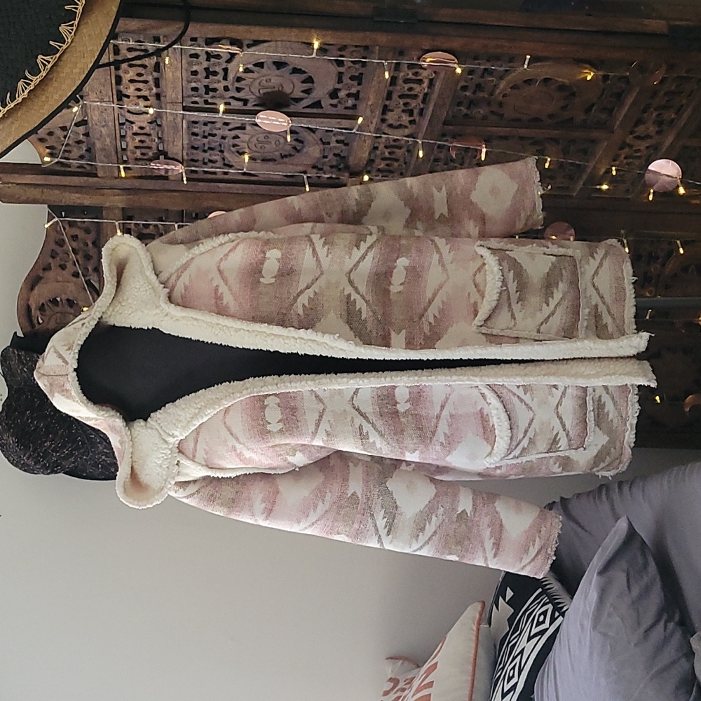 Billabong Pink and Cream Hooded Sherpa Jacket